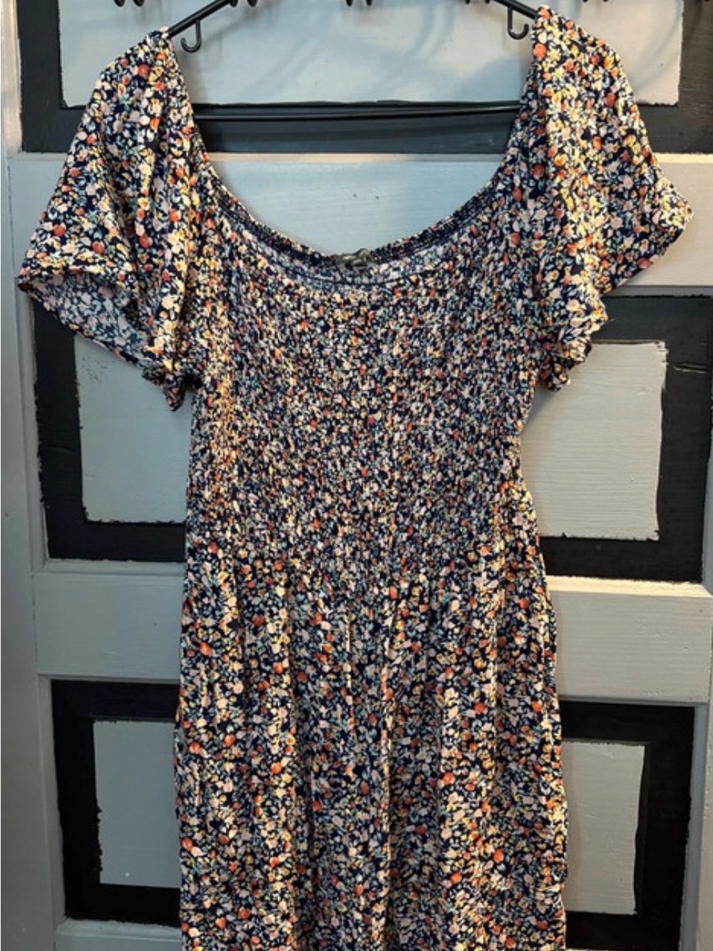 Floral Smocked Romper in Navy and Coral